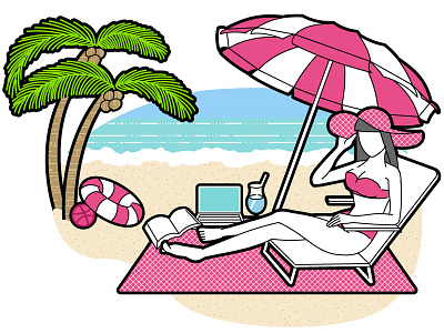 Illustration material (Black frame used ver.) beach illustration woman