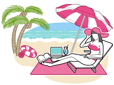 Color lines and white frame used ver. beach illustraion vector woman
