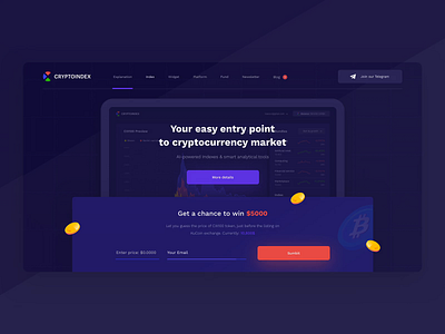 Cryptoindex — Landing Page analysis animation blockchain crypto design form header ico interaction interface landing landing page platform startup ui web