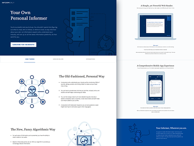 Landing page for news app app blue landing page news product