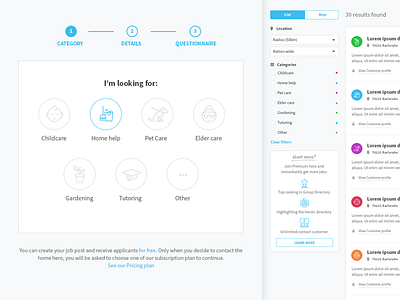 Listing and form for a caregiver platform