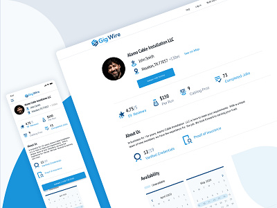 Gig Wire - Profile Page blue blue and white flat icons iterface layout minimal modern style ui uidesign web webdesign website website concept