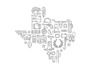 ATX armadillo austin boots cowboy flag hat icons illustration revolver state texas