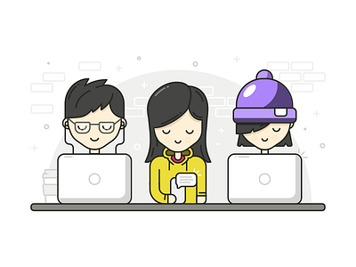 Design team apple beanie desk hoodie icon illustration mac macbook office people startup studio