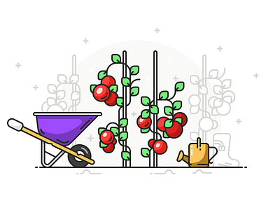 To-may-to, To-mah-to garden icon illustration line organic outline plant stroke tomato vector vine wheelbarrow