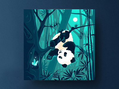 Panda animals bamboo branding crystal design illustration magic moon moonlight night nighttime panda panda logo pandas radiance square postcard summer tropics vector