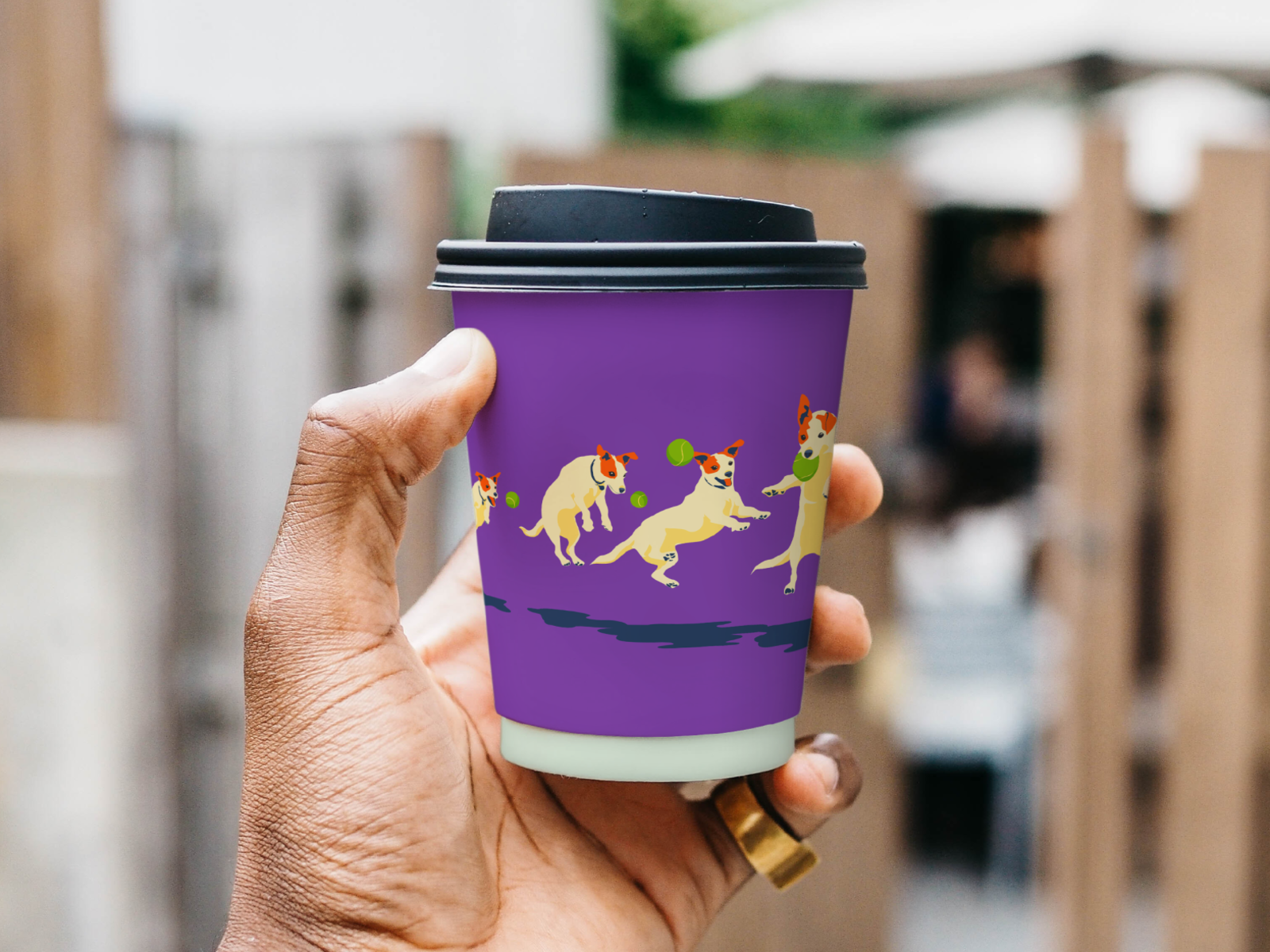 To-go cups coffee coffee shop coffeeshop dog icon illustration jack russell jack russell terrier purple summer tennis ball terrier the design of the cup the design of the cup vector violet кофе собака стаканчик для кофе