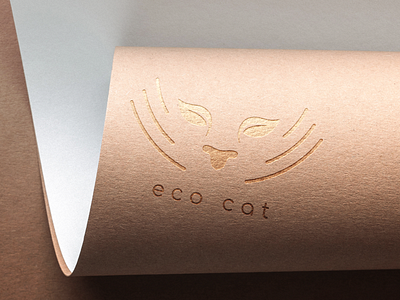 Сat logo beige brending cat cat litter cats eco eco friendly eco friendly design ecological products ecology embossing foliage illustration leaves logo logo submission paper typography vector