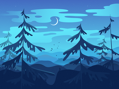 night forest best dribbble shot best dribble birds forest illustration moon nature night night forest nighttime vector