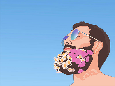 Portrait of a man beard brown hair chamomile design flowers flowers in the beard glasses illustration man portrait portrait art portrait of a man vector