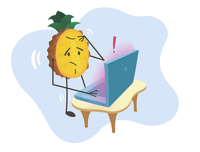 Pineapple at work character design difficulty illustration laptop pineapple print problem sticker the problem vector work