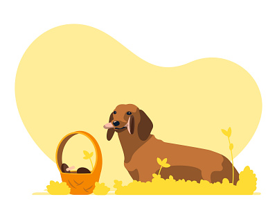 Mushroom picker autumn boletus branding dachshund design dog fall fungus gun dog hound hunting dog illustration logo mushroom picking mushrooms november vector yellow