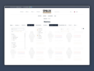Filters for online store watches and jewelry jewelry online shop online store shop store ui watch watches