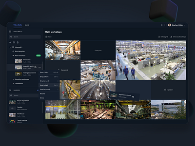 Video Wall camera conference interface monitoring online panels screen streaming ui ux video wall