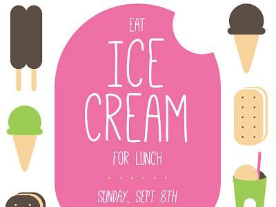 Eat Ice Cream for Lunch cookie dessert ice cream icons illustration invitation invite pink social summer typography vector