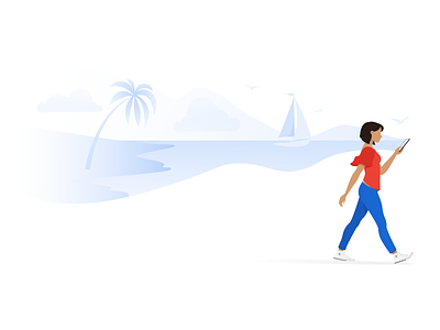 Immersion art beach character daydreaming digital illustration sailing vacation vector walking