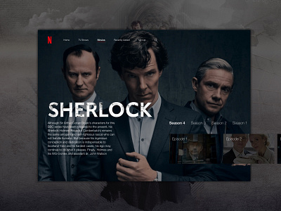 Concept UI Design for Sherlock Holmes | Netflix app concept creative dashboard design display films full fullpage ios iphone movies netflix page responsive ui ux web website