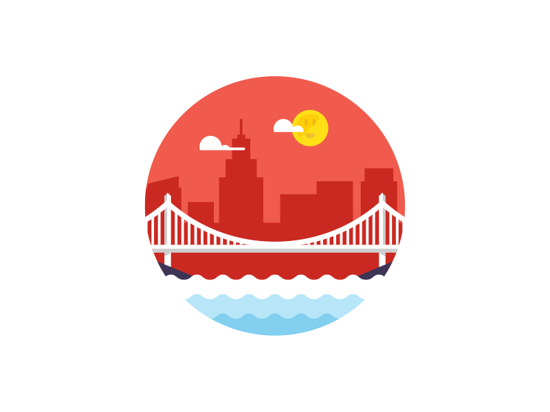 New Yorker nyc new york illustration red blue yellow circle bridge