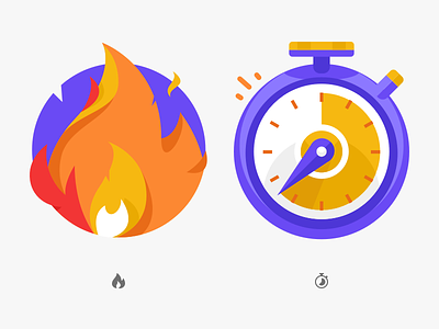 Burnin' time clock fire flame icon illustration orange purple stopwatch time yellow