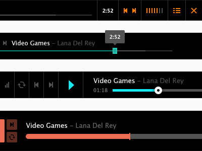 Audio players - sticky audio black blue footer green icons music orange player red sticky time tracks