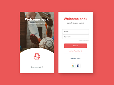 Fingerprints login login sing in soccer ui