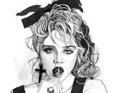 Madonna art beautiful black white draw drawing fashion girl illustration illustrator ink madonna pencil portrait style woman