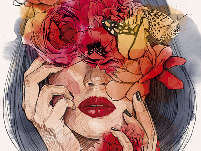 Flowers art beautiful beauty draw drawing fashion flower flowers girl illustration illustrator ink lips lipstick pencil style watercolor woman