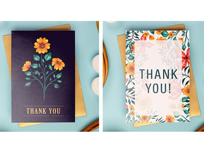 Thank you Card Mock Up - Hand Painted Watercolor Flowers