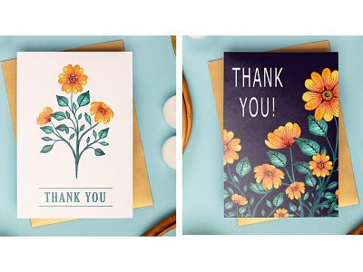 Thank you Card Mock Up - Hand Painted Watercolor Flowers - 2