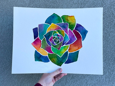 Modern Rainbow Succulent Watercolor