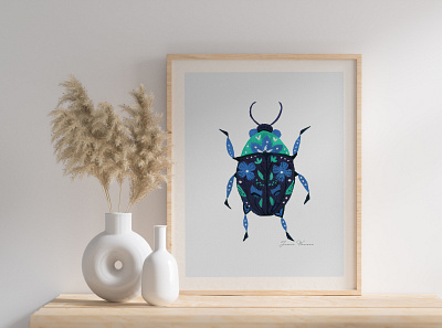 Folk Beetle Watercolor Illustration animal beetle beetle art bug folk folk art illu illustration insect watercolor watercolor art