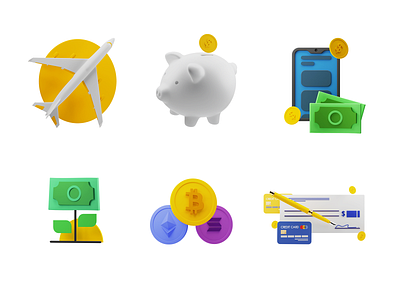 Internet Banking - Set of Icons 3d bank banking blender blender3d branding cash crypto design icon icons illustration money transaction ui