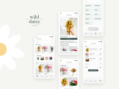 Florist App: Wild Daisy branding clean design florist logo minimalist ui user experience user interface ux