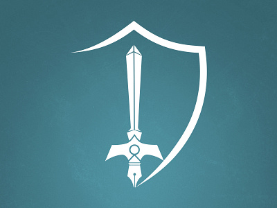 Pen & Sword blue journalism logo pen shield sword writing