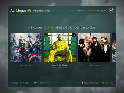 Aer Lingus Inflight Entertainment Concept aer lingus airline design flight games green ios lingus movies music ui weather