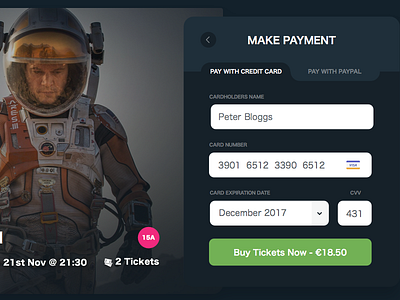 Daily UI #002 - Credit Card Checkout app cinema credit card daily design mobile payment tickets ui ux visa