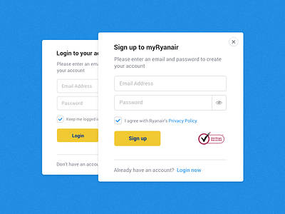 Sign up and login modals account airline login modal myryanair ryanair sign travel up