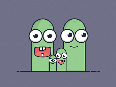 The family big eyes family funny green illustration mouth random sketch teeth