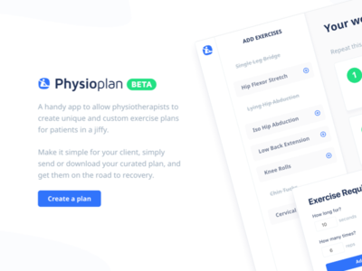 Physio Plan - Landing Page exercise landing page physio physiotherapists plan rehabilitation webapp