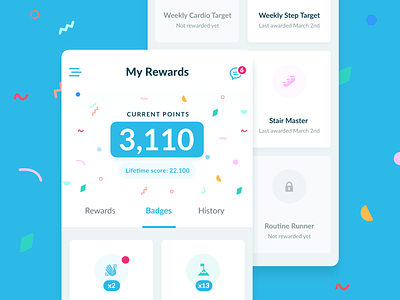 Rewards & Badges android badges fun gamification health app healthcare ios points rewards score stamps ui unlocks