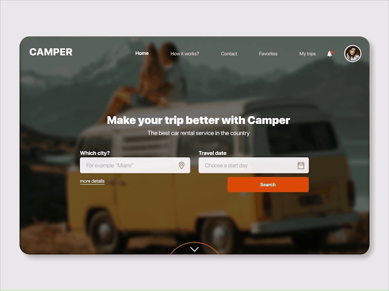 Van rental website | Part 1 after effects campervan design figma parallax travel ui uiux ux web webdesign website