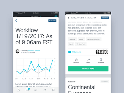 Design for global investment management firm article chart corporate fin fintech firm investment iphone app read ui