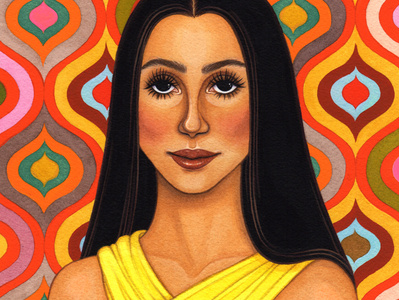 Cher 70s celebrity portrait editorial illustration gouache illustration painting portrait portrait art portrait illustration traditional illustration