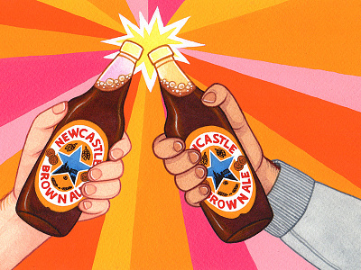 The College Bar drinking buddies editorial illustration food and beverage food illustration gouache illustration newcastle newcastle brown ale painting pop art traditional illustration