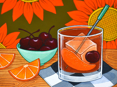 Whiskey Old Fashioned cocktail cocktail illustration editorial illustration food and beverage food and drink food illustration gouache illustration painting traditional illustration