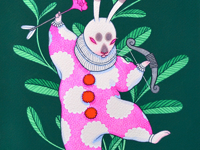 Rabbit clown gouache illustration painting pop art pop surrealism rabbit surreal surreal art traditional illustration