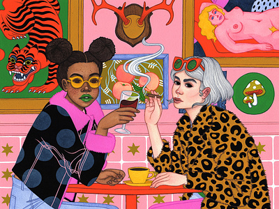 Cafe Girls cool girls editorial illustration girls gouache illustration painting portrait portrait art traditional illustration women in art women in illustration womxn