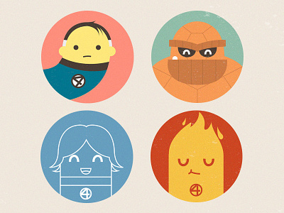 Fantastic Four badges design flat human torch icon illustration invisible woman marvel mister fantastic thing