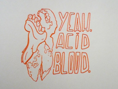 Acidblood alien hand drawn illustration pen red sketchbook type