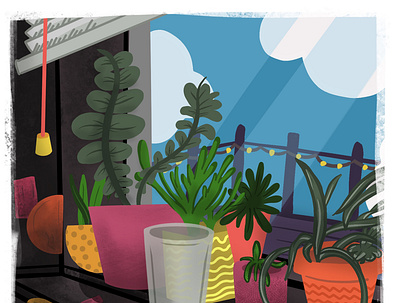 Places I Miss: View from Mac's Window art artwork beer color dive divebar illustration illustration design pandemic plants stickers summer window